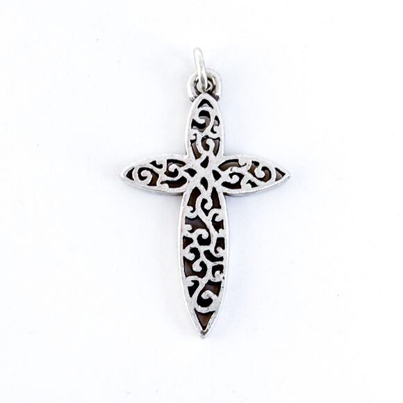 Vintage BSD Sterling Silver 925 Openwork Filigree Cross Pendant - Picture 6 of 8